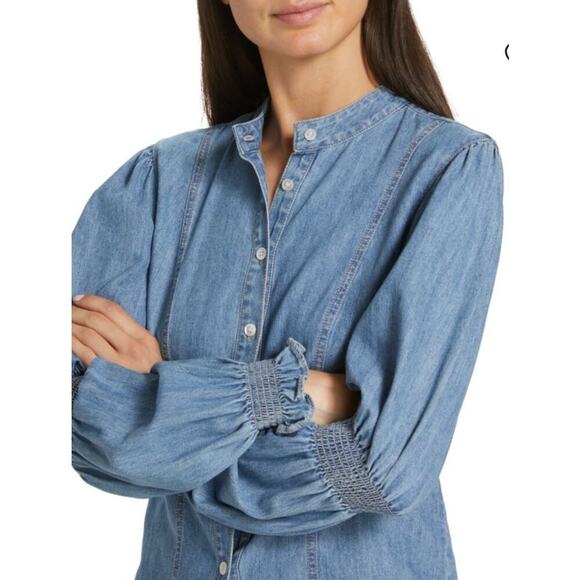 VERONICA BEARD Dalton Puff Sleeve Denim Shirt, size 2 - Picture 2 of 12